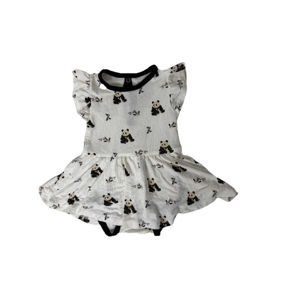 Kyte Baby Bamboo Twirl Bodysuit Dress Sz 0-3 mo Baby Panda Black White